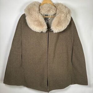 Vince Camuto Brown Cape with Cream Faux Fur Collar